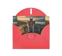 WZYWHJ Carte de vœux de vacances rouge 15,2 x 10,2 cm avec enveloppe pour Noël, anniversaire, Saint-Valentin, fête, invitation à une fête, photo de château médiéval