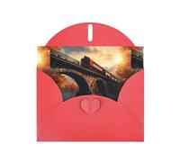 WZYWHJ Carte de vœux de vacances rouge 15,2 x 10,2 cm avec enveloppe pour Noël, anniversaire, Saint-Valentin, fête Invitation Trains sur le pont