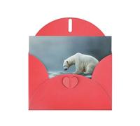 WZYWHJ Carte de vœux de vacances rouge 15,2 x 10,2 cm avec enveloppe pour Noël, anniversaire, Saint-Valentin, fête, invitation, pauvre ours polaire regardant la glace
