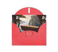 WZYWHJ Carte de vœux de vacances rouge 15,2 x 10,2 cm avec enveloppe pour Noël, anniversaire, Saint-Valentin, fête, invitation, cercueil en bois suspendu à une falaise
