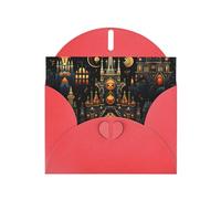 WZYWHJ Carte de vœux de vacances rouge 15,2 x 10,2 cm avec enveloppe pour Noël, anniversaire, Saint-Valentin, fête, invitation château la nuit