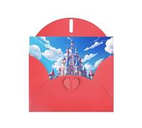 WZYWHJ Carte de vœux de vacances rouge 15,2 x 10,2 cm avec enveloppe pour Noël, anniversaire, Saint-Valentin, fête d'invitation Motif château de dessin animé