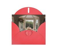 WZYWHJ Carte de vœux de vacances rouge 15,2 x 10,2 cm avec enveloppe pour Noël, anniversaire, Saint-Valentin, fête d'invitation, belle fleur baie vitrée