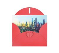 WZYWHJ Carte de vœux de vacances rouge 15,2 x 10,2 cm avec enveloppe pour Noël, anniversaire, Saint-Valentin, fête, invitation à une fête, réflexion holographique, photo de la ville