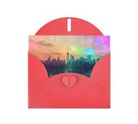 WZYWHJ Carte de vœux de vacances rouge 15,2 x 10,2 cm avec enveloppe pour Noël, anniversaire, Saint-Valentin, fête, invitation holographique néon ville