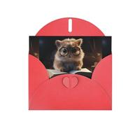 WZYWHJ Carte de vœux de vacances rouge 15,2 x 10,2 cm avec enveloppe pour Noël, anniversaire, Saint-Valentin, fête Invitation Motif petit hamster lisant un livre