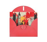 WZYWHJ Carte de vœux de vacances rouge 15,2 x 10,2 cm avec enveloppe pour Noël, anniversaire, Saint-Valentin, fête, invitation, icônes de la ville