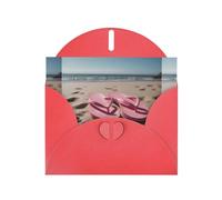 WZYWHJ Carte de vœux de vacances rouge 15,2 x 10,2 cm avec enveloppe pour Noël, anniversaire, Saint-Valentin, fête Invitation Tongs roses sur la plage