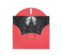 WZYWHJ Carte de vœux de vacances rouge 15,2 x 10,2 cm avec enveloppe pour Noël, anniversaire, Saint-Valentin, fête, invitation, château chauve-souris