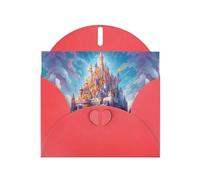 WZYWHJ Carte de vœux de vacances rouge 15,2 x 10,2 cm avec enveloppe pour Noël, anniversaire, Saint-Valentin, fête, invitation de luxe avec château de cristal imprimé