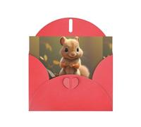 WZYWHJ Carte de vœux de vacances rouge 15,2 x 10,2 cm avec enveloppe pour Noël, anniversaire, Saint-Valentin, fête Invitation timide petit écureuil imprimé