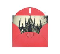 WZYWHJ Carte de vœux de vacances rouge 15,2 x 10,2 cm avec enveloppe pour Noël, anniversaire, Saint-Valentin, fête, invitation à une fête, motif château squelette antique