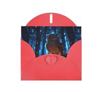 WZYWHJ Carte de vœux de vacances rouge 15,2 x 10,2 cm avec enveloppe pour Noël, anniversaire, Saint-Valentin, fête, invitation à une fête Motif chouette mystérieuse