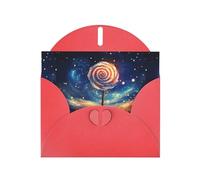 WZYWHJ Carte de vœux de vacances rouge 15,2 x 10,2 cm avec enveloppe pour Noël, anniversaire, Saint-Valentin, fête, invitation sucette dans le ciel étoilé imprimée