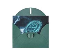 WZYWHJ Carte de vœux de vacances vert foncé 15,2 x 10,2 cm avec enveloppe pour Noël, anniversaire, Saint-Valentin, fête, invitation à une fête, symboles mystérieux bleus