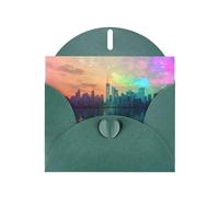 WZYWHJ Carte de vœux de vacances vert foncé 15,2 x 10,2 cm avec enveloppe pour Noël, anniversaire, Saint-Valentin, fête, invitation holographique néon ville