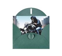 WZYWHJ Carte de vœux de vacances vert foncé 15,2 x 10,2 cm avec enveloppe pour Noël, anniversaire, Saint-Valentin, fête, invitation à une fête, motif squelette de moto