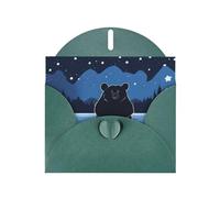 WZYWHJ Carte de vœux de vacances vert foncé 15,2 x 10,2 cm avec enveloppe pour Noël, anniversaire, Saint-Valentin, fête d'invitation Motif ours se baignant sous les étoiles