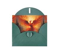 WZYWHJ Carte de vœux de vacances vert foncé 15,2 x 10,2 cm avec enveloppe pour Noël, anniversaire, Saint-Valentin, fête Invitation The Phoenix Reborn in Fire imprimée