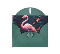 WZYWHJ Carte de vœux de vacances vert foncé 15,2 x 10,2 cm avec enveloppe pour Noël, anniversaire, Saint-Valentin, fête, invitation à une fête, imprimé flamant rose métallisé