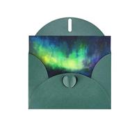 WZYWHJ Carte de vœux de vacances vert foncé 15,2 x 10,2 cm avec enveloppe pour Noël, anniversaire, Saint-Valentin, invitation à une fête, photo aurore boréale