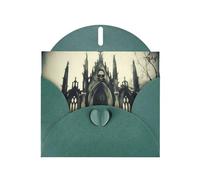 WZYWHJ Carte de vœux de vacances vert foncé 15,2 x 10,2 cm avec enveloppe pour Noël, anniversaire, Saint-Valentin, fête, invitation à une fête, motif château squelette antique