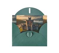 WZYWHJ Carte de vœux de vacances vert foncé 15,2 x 10,2 cm avec enveloppe pour Noël, anniversaire, Saint-Valentin, fête, invitation à une fête, château médiéval