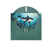 WZYWHJ Carte de vœux de vacances vert foncé 15,2 x 10,2 cm avec enveloppe pour Noël, anniversaire, Saint-Valentin, invitation à une fête, illustration baleine