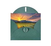 WZYWHJ Carte de vœux de vacances vert foncé de 15,2 x 10,2 cm avec enveloppe pour Noël, anniversaire, Saint-Valentin, fête, invitation à une fête, motif rizière, soleil