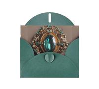 WZYWHJ Carte de vœux de vacances vert foncé de 15,2 x 10,2 cm avec enveloppe pour Noël, anniversaire, Saint-Valentin, fête d'invitation, belle broche vintage imprimée