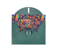 WZYWHJ Carte de vœux de vacances vert foncé de 15,2 x 10,2 cm avec enveloppe pour Noël, anniversaire, Saint-Valentin, fête, invitation brodée avec imprimé chouette