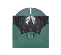 WZYWHJ Carte de vœux de vacances vert foncé de 15,2 x 10,2 cm avec enveloppe pour Noël, anniversaire, Saint-Valentin, fête, invitation, château chauve-souris