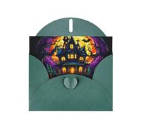 WZYWHJ Carte de vœux de vacances vert foncé de 15,2 x 10,2 cm avec enveloppe pour Noël, anniversaire, Saint-Valentin, fête d'invitation Motif château de la terreur