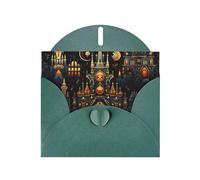 WZYWHJ Carte de vœux de vacances vert foncé de 15,2 x 10,2 cm avec enveloppe pour Noël, anniversaire, Saint-Valentin, fête, invitation château la nuit