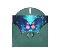 WZYWHJ Carte de vœux de vacances vert foncé de 15,2 x 10,2 cm avec enveloppe pour Noël, anniversaire, Saint-Valentin, fête, invitation à une fête, motif papillon curieux