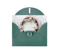 WZYWHJ Carte de vœux de vacances vert foncé de 15,2 x 10,2 cm avec enveloppe pour Noël, anniversaire, Saint-Valentin, fête d'invitation, belles branches de saule et couronnes imprimées