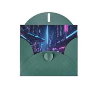 WZYWHJ Carte de vœux de vacances vert foncé de 15,2 x 10,2 cm avec enveloppe pour Noël, anniversaire, Saint-Valentin, fête, invitation à une fête, impression de rue science-fiction