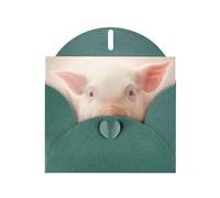 WZYWHJ Carte de vœux de vacances vert foncé de 15,2 x 10,2 cm avec enveloppe pour Noël, anniversaire, Saint-Valentin, fête, invitation à une fête, motif cochon mignon