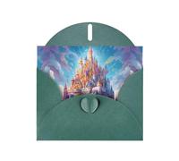 WZYWHJ Carte de vœux de vacances vert foncé de 15,2 x 10,2 cm avec enveloppe pour Noël, anniversaire, Saint-Valentin, fête, invitation à une fête, château de cristal de luxe imprimé