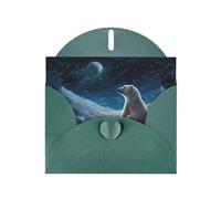 WZYWHJ Carte de vœux de vacances vert foncé de 15,2 x 10,2 cm avec enveloppe pour Noël, anniversaire, Saint-Valentin, fête, invitation, ours polaire regardant les étoiles