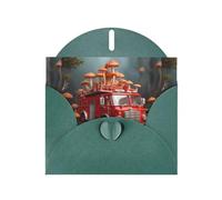 WZYWHJ Carte de vœux de vacances vert foncé de 15,2 x 10,2 cm avec enveloppe pour Noël, anniversaire, Saint-Valentin, fête, invitation, champignon, camion de pompiers, jouet imprimé
