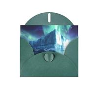 WZYWHJ Carte de vœux de vacances vert foncé de 15,2 x 10,2 cm avec enveloppe pour Noël, anniversaire, Saint-Valentin, fête, invitation à une fête, imprimé aurore et icebergs