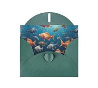 WZYWHJ Carte de vœux de vacances vert foncé de 15,2 x 10,2 cm avec enveloppe pour Noël, anniversaire, Saint-Valentin, fête, invitation à une fête, imprimé poissons de mer profonde