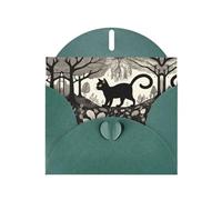 WZYWHJ Carte de vœux de vacances vert foncé pour Noël, anniversaire, anniversaire de mariage et plus encore Motif chat noir dans une forêt étrange