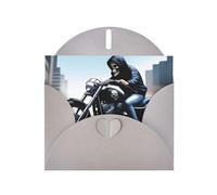 WZYWHJ Carte de vœux grise de 15,2 x 10,2 cm avec enveloppe pour Noël, anniversaire, Saint-Valentin, fête, invitation à une fête Motif squelette de moto