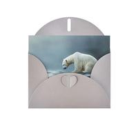 WZYWHJ Carte de vœux grise de 15,2 x 10,2 cm avec enveloppe pour Noël, anniversaire, Saint-Valentin, fête, invitation, pauvre ours polaire regardant la glace