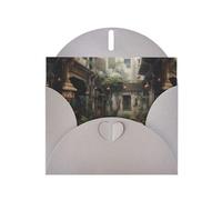 WZYWHJ Carte de vœux grise de 15,2 x 10,2 cm avec enveloppe pour Noël, anniversaire, Saint-Valentin, fête d'invitation, une petite cour avec impression de thé