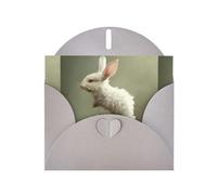 WZYWHJ Carte de vœux grise de 15,2 x 10,2 cm avec enveloppe pour Noël, anniversaire, Saint-Valentin, fête d'invitation, petit lapin blanc sur fleurs imprimé