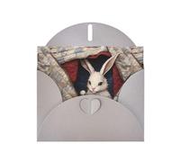 WZYWHJ Carte de vœux grise de 15,2 x 10,2 cm avec enveloppe pour Noël, anniversaire, Saint-Valentin, fête d'invitation, petit lapin blanc dans la courtepointe imprimée