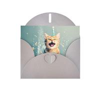 WZYWHJ Carte de vœux grise de 15,2 x 10,2 cm avec enveloppe pour Noël, anniversaire, Saint-Valentin, fête, invitation, gâteau, bataille, chat imprimé